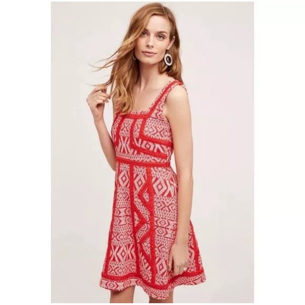 Anthropologie Maeve Women's Red‎ Emma Sleeveless Mini Dress Size 0 Cottagecore